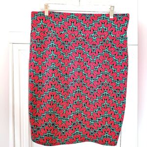 LuLaRoe Red and Green Pencil Skirt Knee-Length Cocktail